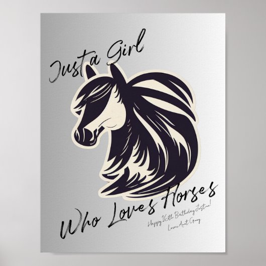 Custom Sentiment Just a Girl Wer Lieben Pferde Poster (Vorne)