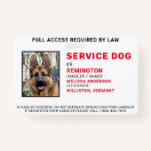 Custom Service Dog Photo ID Badge Ausweis (Vorderseite)