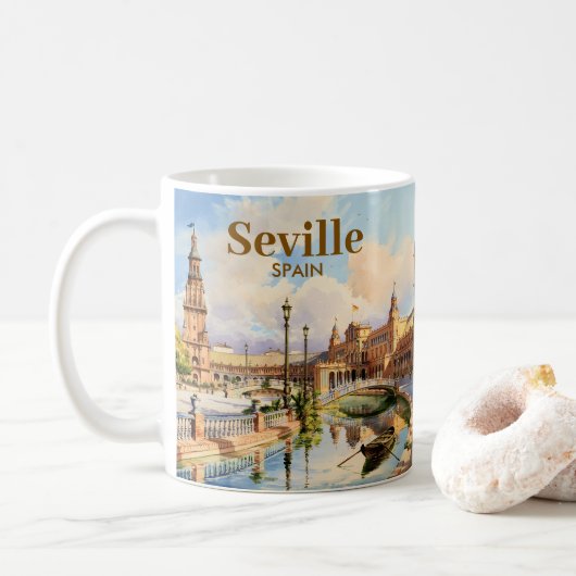 Custom Seville Spain Plaza de Espana Watercolor Kaffeetasse (Mit Donut)