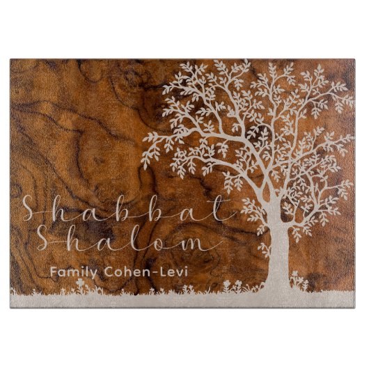 Custom Shabbat Etz Chayim Tree of Life Challah Schneidebrett (Vorderseite)