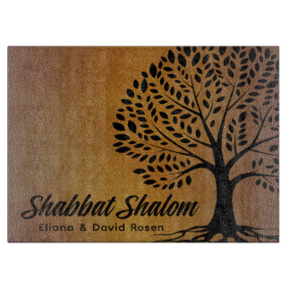 Custom Shabbat Shalom Etz Chayim Tree Challah Schneidebrett