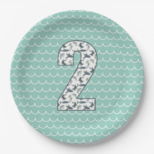 Custom Shark Birthday Plate 2. Geburtstag Ozea Pappteller