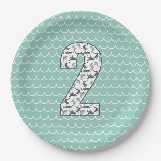 Custom Shark Birthday Plate | 2. Geburtstag | Ozea Pappteller (Vorderseite)