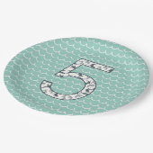 Custom Shark Birthday Plate | 5. Geburtstag | Ozea Pappteller (Schrägansicht)