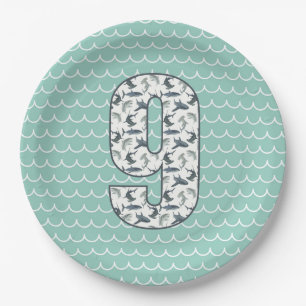 Custom Shark Birthday Plate 9. Geburtstag Ozea Pappteller