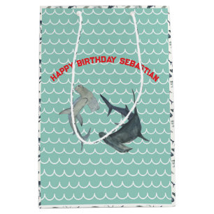Custom Shark Geschenktasche Gewässer und Wellen Mittlere Geschenktüte