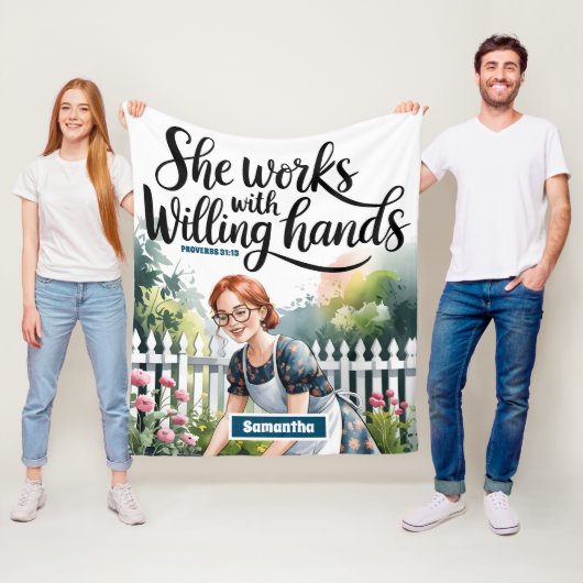 Custom She Works mit Willing Hands Christlich Fleecedecke (Beispiel)