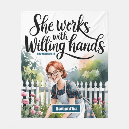 Custom She Works mit Willing Hands Christlich Fleecedecke (Vorderseite)