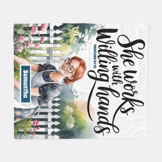 Custom She Works mit Willing Hands Christlich Fleecedecke (Vorderseite (Horizontal))