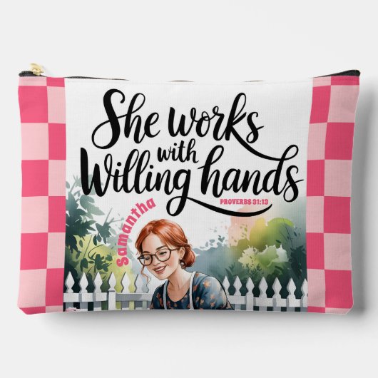 Custom She Works mit Willing Hands Christlich Zubehörtasche (Vorderseite)