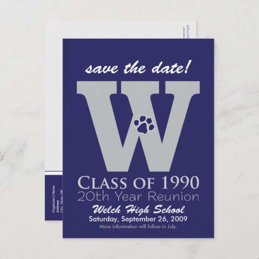 ::custom:::_sheila Class Wiedersehen Rett-the-Date Ankündigungspostkarte (Vorne/Hinten)