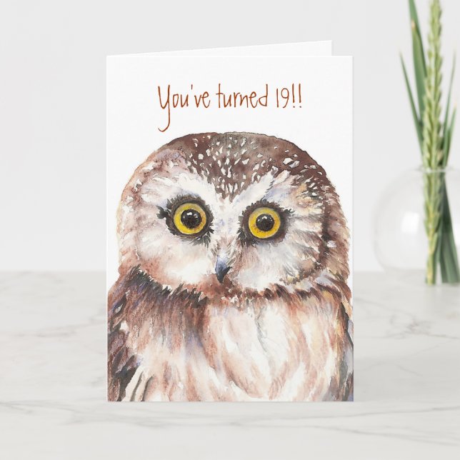 Custom Shocked Funny-Little Owl, 19. Geburtstag Karte (Vorderseite)