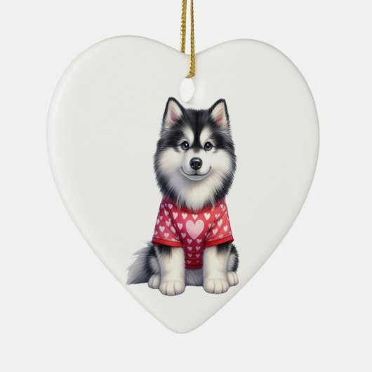 Custom Siberian Husky Dog Valentine Keramik Ornament (Rechts)