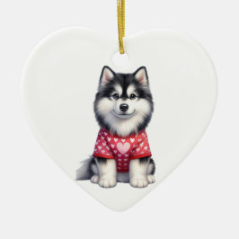 Custom Siberian Husky Dog Valentine Keramik Ornament