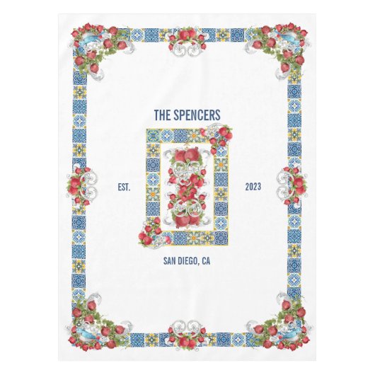 Custom Sicilian Majolica Tiles Extravagant Pomegra Tischdecke (Vorderseite)