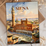 Custom Siena Italien Reisen Vintag Piazza del Camp Postkarte<br><div class="desc">Personalisierte, maßgeschneiderte, Aquarellmalerei mit der atemberaubenden Piazza del Campo und Torre del Mangia in Siena, Italien. Dieses Vintage Retro-Kunstwerk vereint die warmen Terrakotta-Töne, die mittelalterliche Architektur und die toskanische Landschaft mit viel Liebe zum Detail. Ideal für Reisende, die nach einem klassischen italienischen Reiseziel, Geschichtsliebhabern und Fans zeitlosen europäischen Charmes suchen....</div>