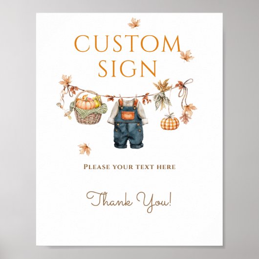 Custom Sign Pumpkin Rustic Fall Baby Dusche Poster (Vorne)