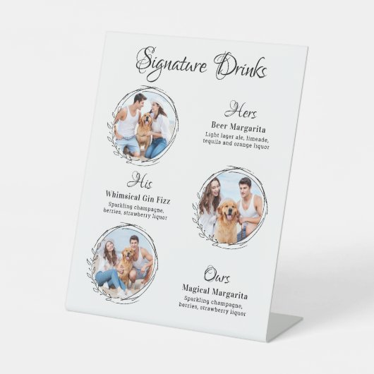 Custom Signature Drinks 3 Foto Dog Pet Hochzeit Sockelschild (Vorderseite)