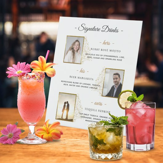 Custom Signature Drinks Gold Winter Wedding Foto Sockelschild