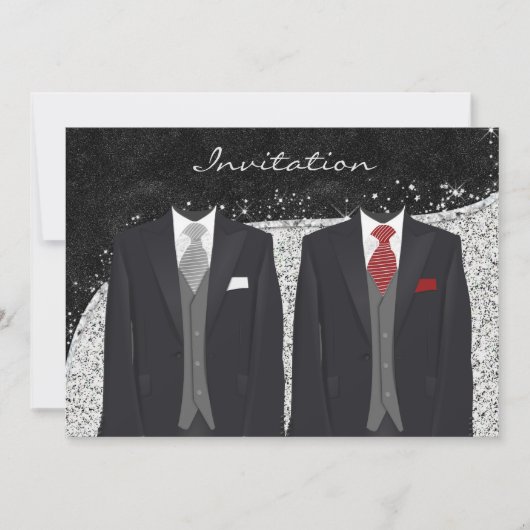 Custom Silver and Gray Gay Wedding Einladung (Vorderseite)