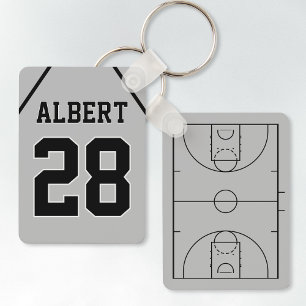Custom Silver & Black Basketball Court und Jersey Schlüsselanhänger