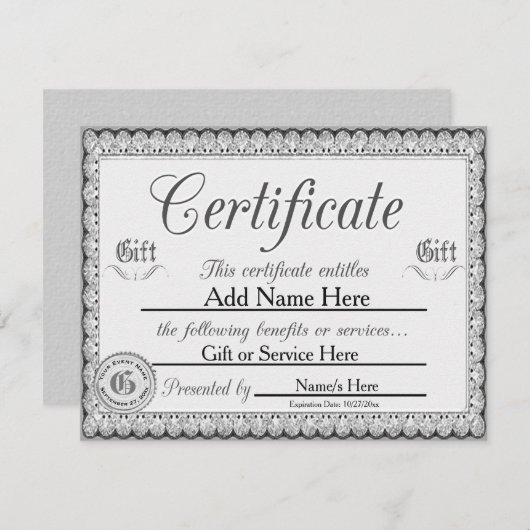 Custom Silver Gift Certificate for Invasion Einladung (Vorne/Hinten)