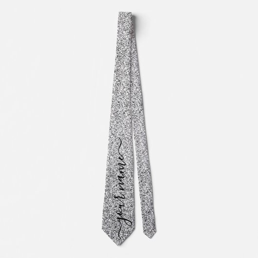 Custom Silver Glitzer Glitzern Neck Tie Krawatte (Vorderseite)