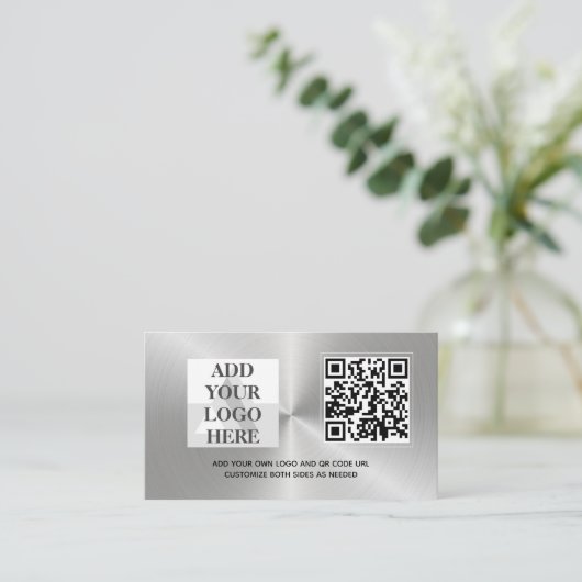 CUSTOM SILVER METAL LOGO DESIGN QR CODEVORLAGE VISITENKARTE (Stehend Vorderseite)