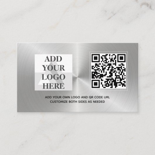 CUSTOM SILVER METAL LOGO DESIGN QR CODEVORLAGE VISITENKARTE (Vorderseite)