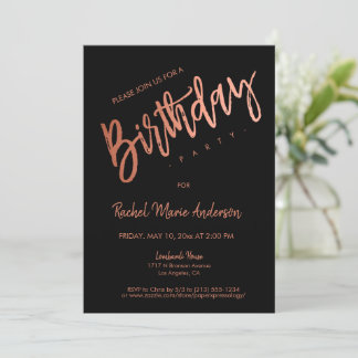 Custom Simple Black Rose Gold Fox Geburtstagsparty Einladung