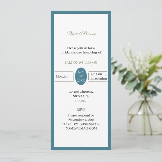 Custom Simple Blue Brautparty Einladung (Stehend Vorderseite)