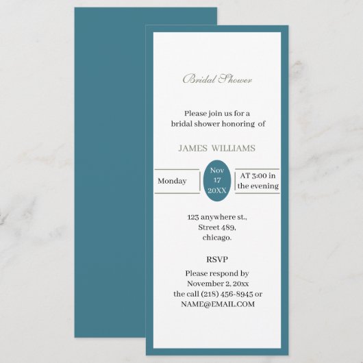 Custom Simple Blue Brautparty Einladung (Vorne/Hinten)