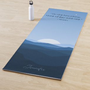 Custom Simple Blue Mountain Moon Night Sky Quote Yogamatte