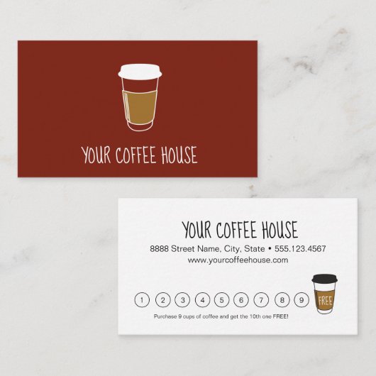 Custom Simple Burnt Orange Coffee House Loyalität Treuekarte (Vorne/Hinten)