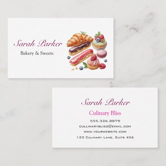 Custom Simple Cakes Backwaren Konditorei Aquarell Visitenkarte (Vorne/Hinten)