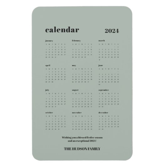 Custom SImple Chic 2024 Dusty Green Calendar Magnet (Vertikal)