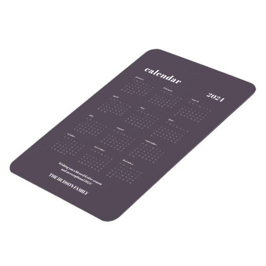Custom SImple Chic 2024 Graphite Lila Calendar Magnet (Linke Seite)