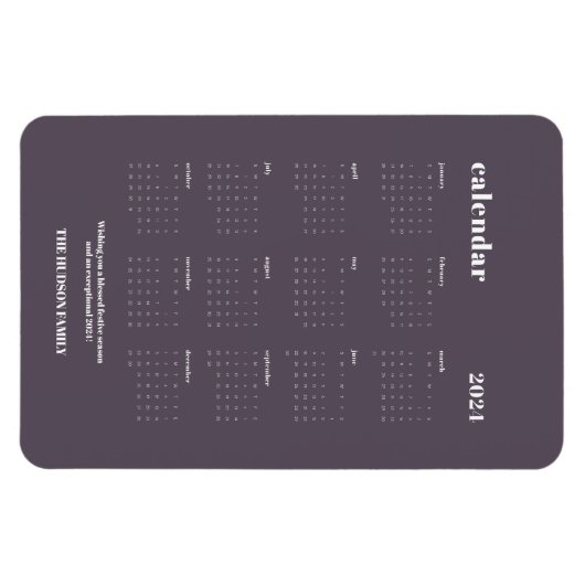 Custom SImple Chic 2024 Graphite Lila Calendar Magnet (Horizontal)
