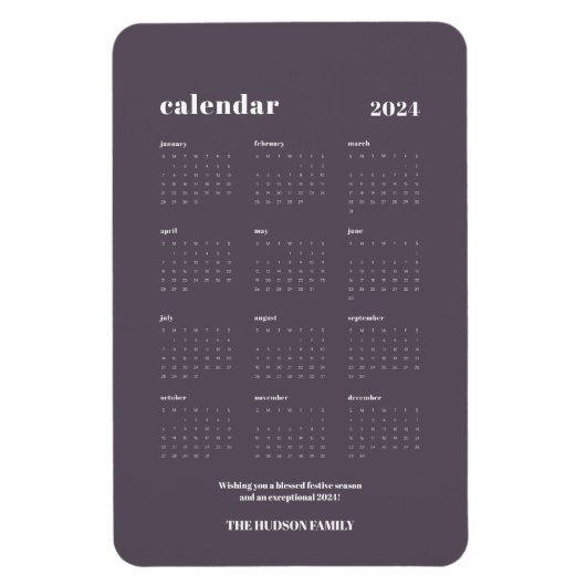 Custom SImple Chic 2024 Graphite Lila Calendar Magnet (Vertikal)