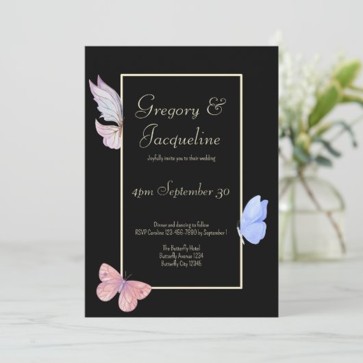 Custom Simple Elegancolor Butterfly Wedding Einladung (Stehend Vorderseite)