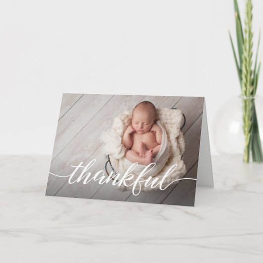 Custom Simple Elegant Thankful Foto Baby Dusche Karte (Vorderseite)
