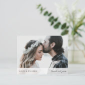 Custom Simple Elegant Wedding Foto Vielen Dank Postkarte (Stehend Vorderseite)