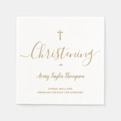 Custom SImple Gold Cross Christening Script Serviette (Vorderseite)