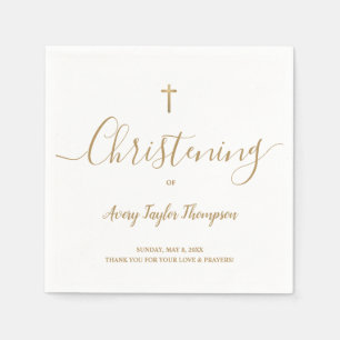 Custom SImple Gold Cross Christening Script Serviette