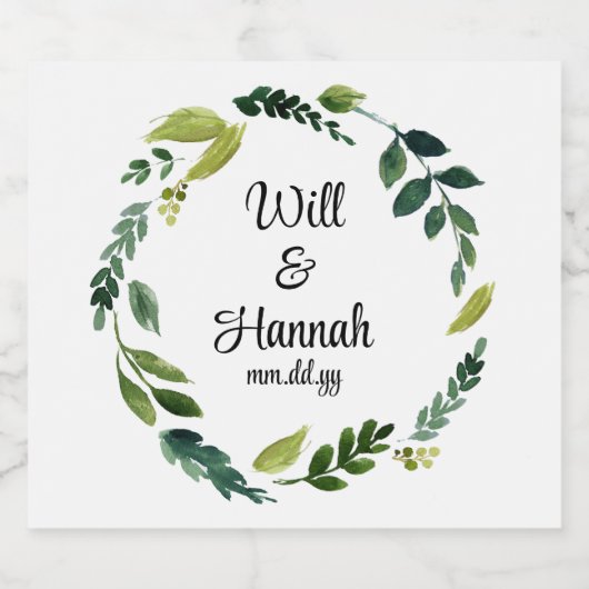 Custom Simple Greenery Wedding Reception Champagne Schaumweinetikett (Einzelnes Label)