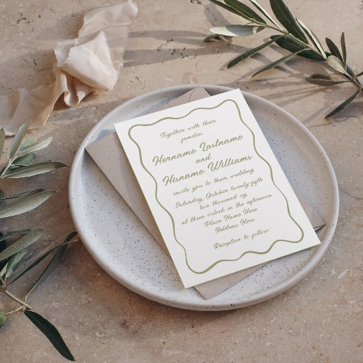 Custom Simple Hand Writing Olive Green Wedding Einladung