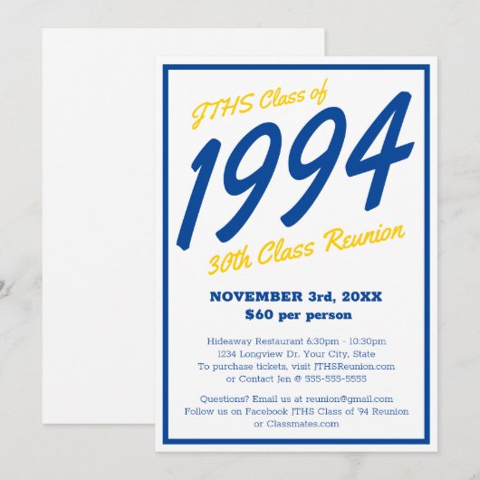 Custom Simple High School Class Wiedersehen Einladung (Vorne/Hinten)