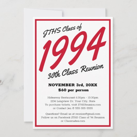 Custom Simple High School Class Wiedersehen Einladung (Vorderseite)