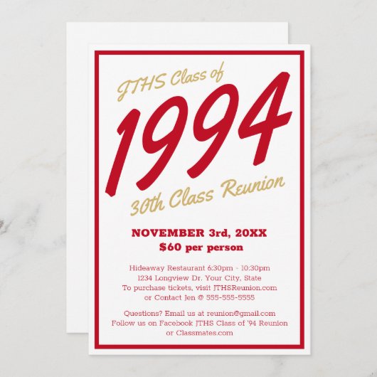 Custom Simple High School Class Wiedersehen Einladung (Vorne/Hinten)