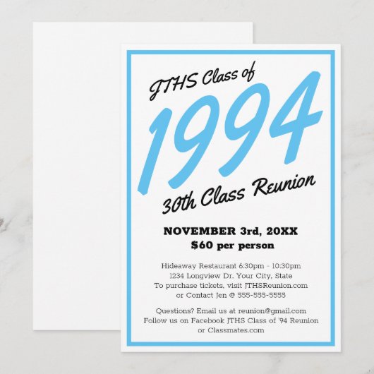 Custom Simple High School Class Wiedersehen Einladung (Vorne/Hinten)